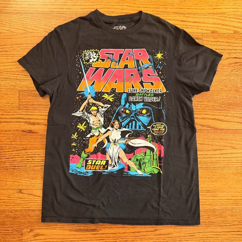 Star Wars" Star Duel" Graphic T-shirt Small Retro Comic Style -  Luke vs Vader